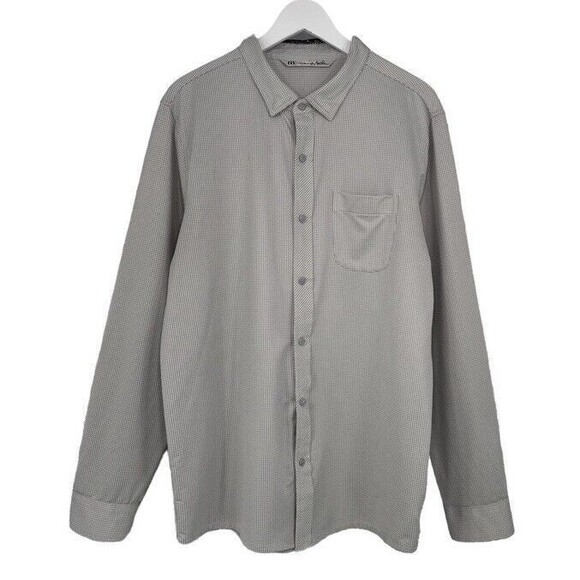 Travis Mathew Shirt Mens XL Grey Textured Check Long Sleeve Stretch Button Down - Picture 1 of 7
